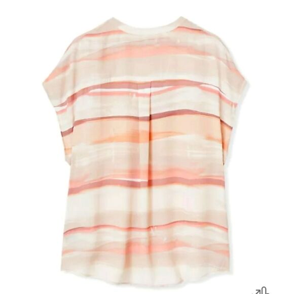 Woman's Torrid Watercolor Georgette Zip Front Top 0 12 Peach Stripes - Picture 7 of 9